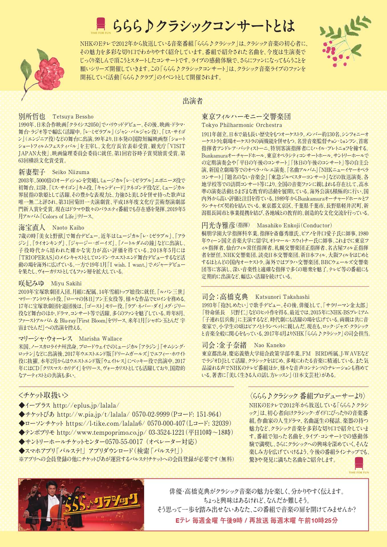 「ららら♪クラシックコンサート Vol.6 ミュージカル特集 ～舞台と映画のラララな世界～」チラシ裏