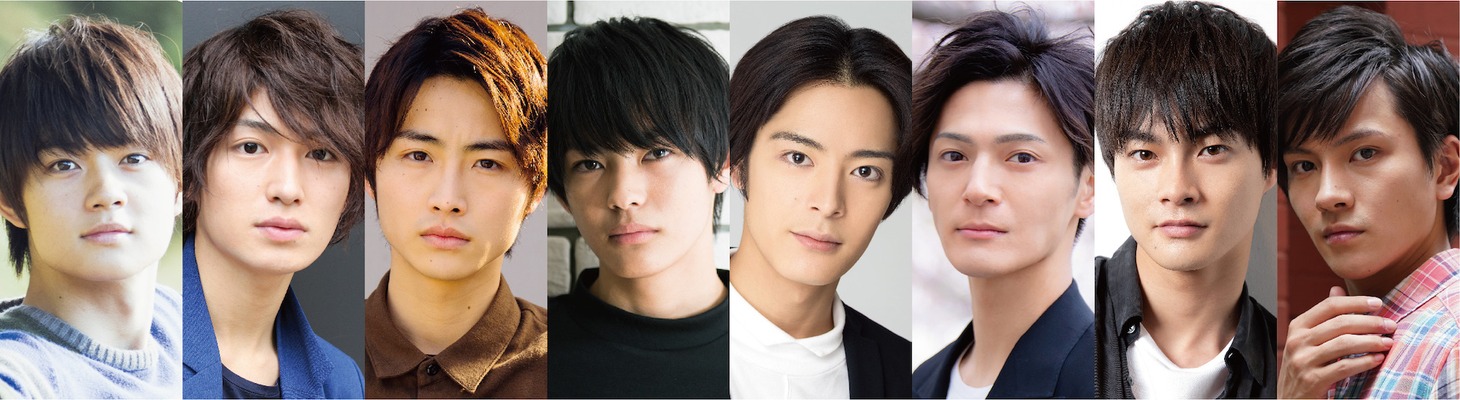 「里見八犬伝」の出演者。左から佐野勇斗、松田凌、岐洲匠、神尾楓珠、塩野瑛久、上田堪大、結木滉星、財木琢磨。
