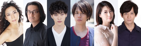 「明治座の変 麒麟にの・る」出演者。左から椿鬼奴、粟根まこと、安西慎太郎、平野良、凰稀かなめ、 辻本祐樹。