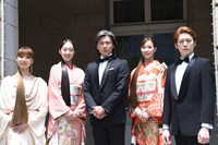 「Tetsuya Kumakawa K-BALLET COMPANY Autumn 2019『マダム・バタフライ』」制作記者発表より。左から中村祥子、矢内千夏、熊川哲也、成田紗弥、宮尾俊太郎。