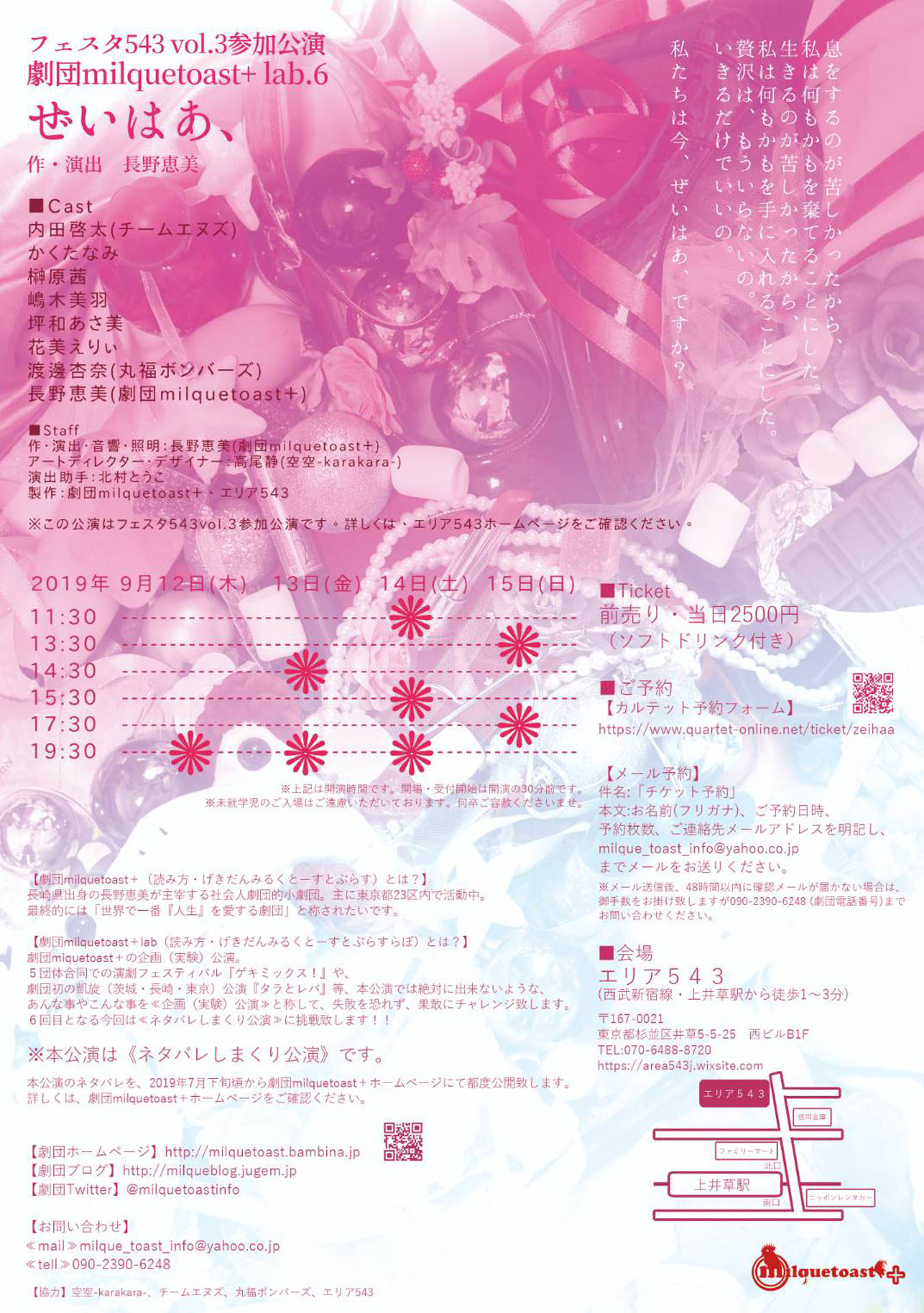 フェスタ543 vol.3 参加公演 劇団milquetoast＋ lab.6「ぜいはあ、」チラシ裏