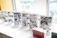 会場に展示された「島耕作」シリーズの原画パネル。