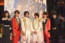 左から紫吹淳、岩崎大昇、神宮寺勇太、岸優太、高橋優斗、鳳蘭。