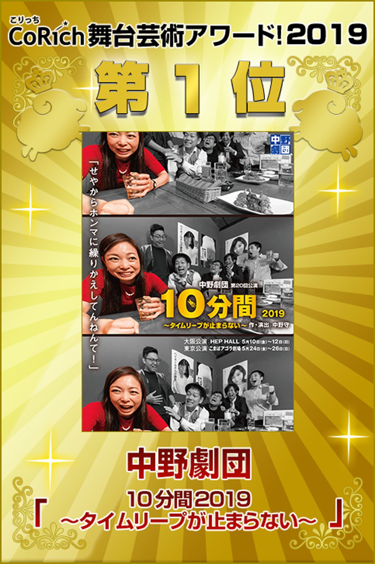 「CoRich舞台芸術アワード！2019」1位は中野劇団、2位はダルカラ
