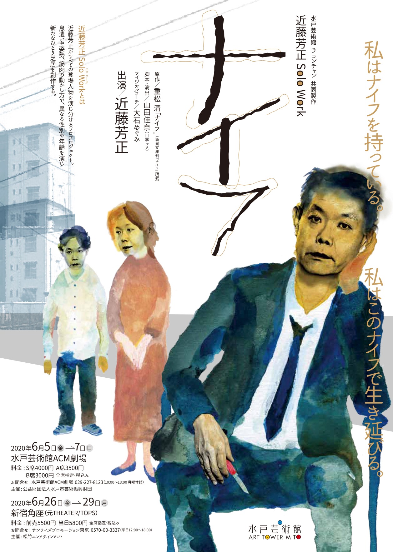水戸芸術館 ラ コンチャン 共同製作 近藤芳正 Solo Work「ナイフ」チラシ表