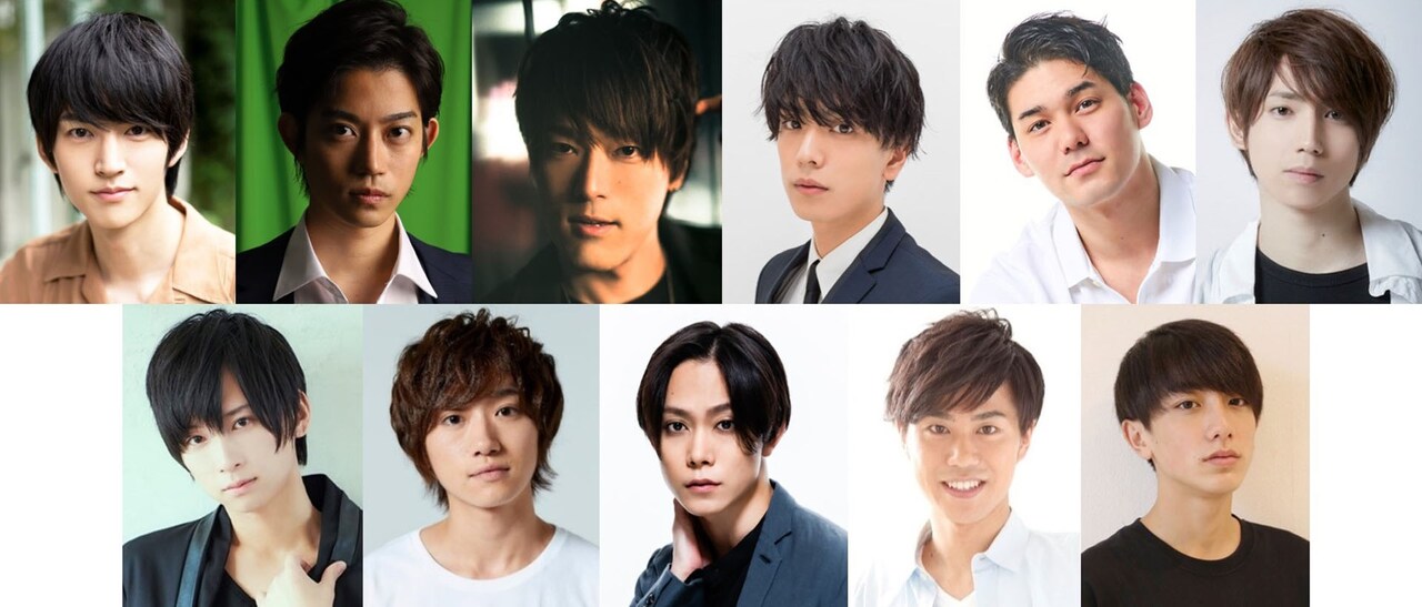 上段左から和田雅成、高橋健介、高木俊、黒羽麻璃央、spi、有澤樟太郎、下段左から荒牧慶彦、定本楓馬、玉城裕規、寺山武志、小西詠斗（劇中の部屋番号順）。