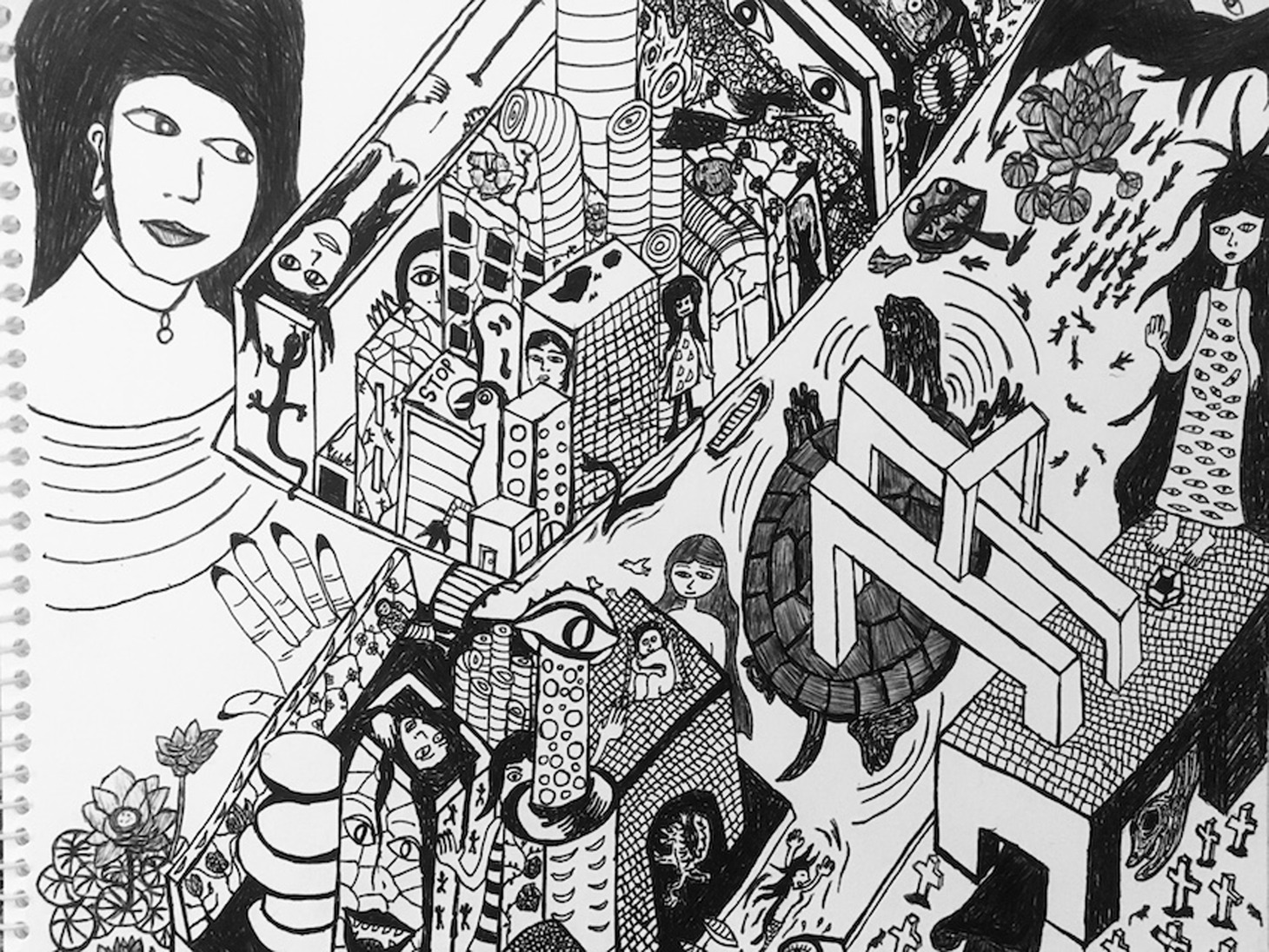 菊沢将憲最初期絵画展「一本の線から」より、「復興3」。