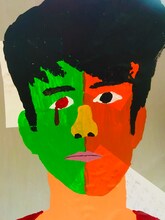 菊沢将憲最初期絵画展「一本の線から」より、「自画像」。