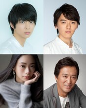 KAAT神奈川芸術劇場プロデュース「オレステスとピュラデス」出演者より、上段左から鈴木仁、濱田龍臣、下段左から趣里、大鶴義丹。