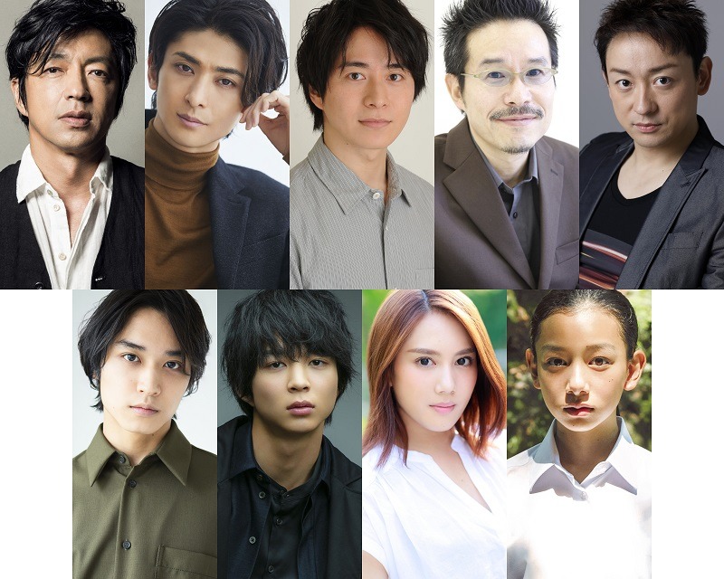 「INSPIRE 陰陽師」出演者。上段左から大沢たかお、古川雄大、村井良大、田口トモロヲ、山本耕史。下段左から松岡広大、鈴木仁、山本千尋、長澤樹。