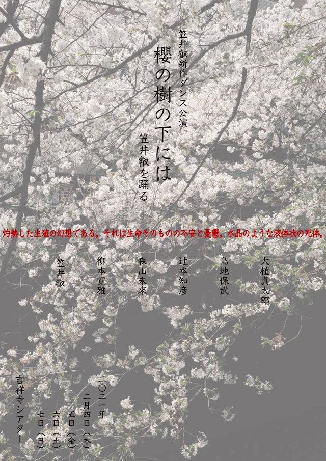 笠井叡新作ダンス公演「櫻の樹の下には─笠井叡を踊る─」チラシ表