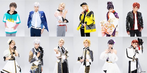 左から長江崚行扮する宮嶋あさひ、中山優貴扮する斎鷹雄、大隅勇太扮する櫻井ノエ、矢部昌暉扮する長衛輝夜、大平峻也扮する矢地桐久、友常勇気扮する加賀見祥太。