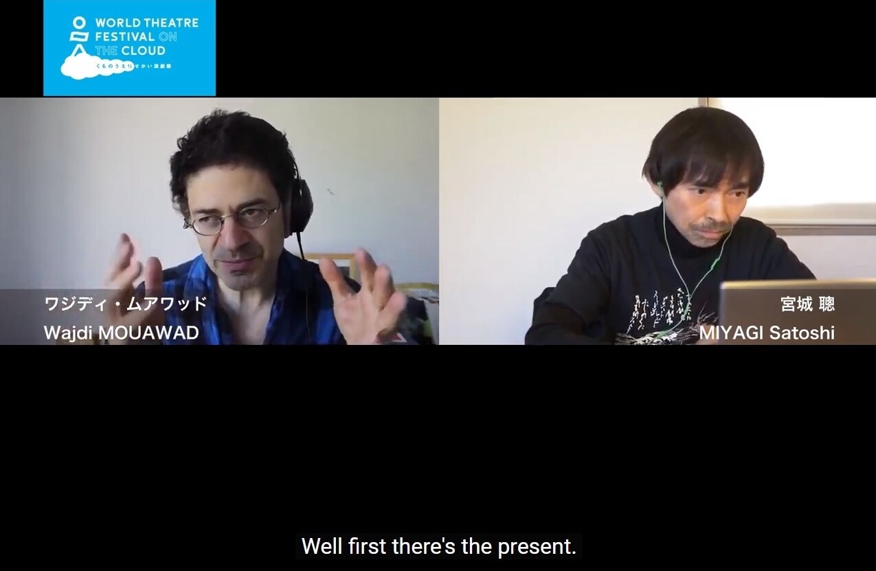 「くものうえ↑せかい演劇祭」のトーク企画 <ワジディ・ムアワッド×宮城聰>より。