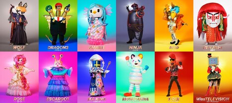 「ザ・マスクド・シンガー」に登場する“マスクド・シンガー”のキャラクタービジュアル。