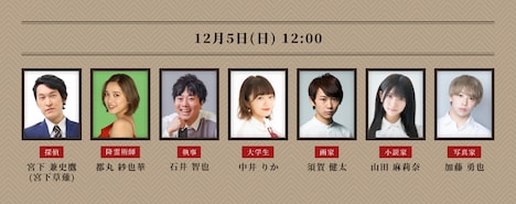 「舞台版 マーダー☆ミステリー ～探偵・斑目瑞男の事件簿～」12月5日12:00開演回の出演者。