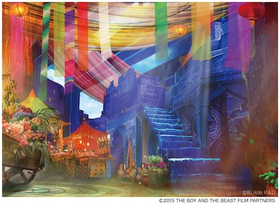 三井不動産創立80周年記念公演 劇団四季オリジナルミュージカル「バケモノの子」舞台セットのコンセプトアート。（装置デザイン：石原敬 / BLANk R&D）