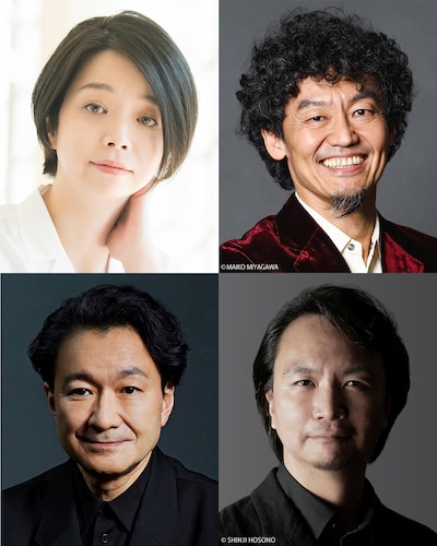 上段左から小川絵梨子、近藤良平、下段左から白井晃、長塚圭史。
