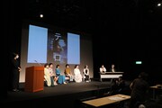 神戸アートビレッジセンター（KAVC）プロデュース公演 手話裁判劇「テロ」記者会見の様子。