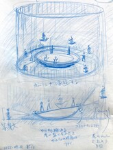 地点「騒音。見ているのに見えない。見えなくても見ている！」舞台装置スケッチ