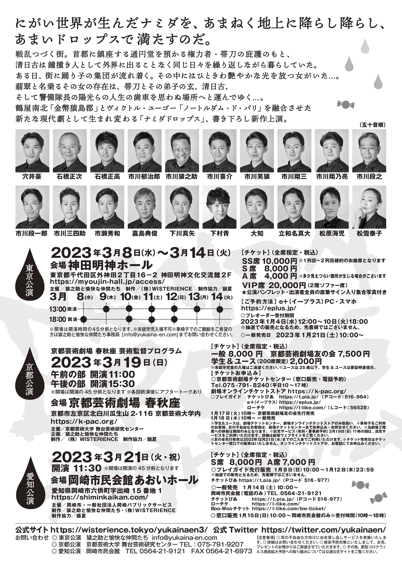 猿之助と愉快な仲間たち 第3回公演「ナミダドロップス」チラシ裏