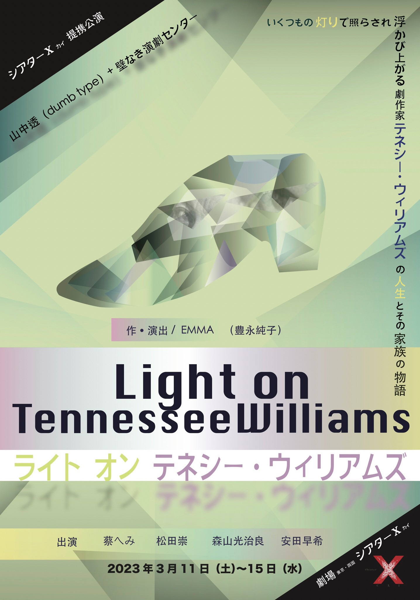 山中透（dumb type）＋壁なき演劇センター「Light on Tennessee Williams」チラシ表