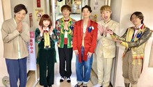 左から井上芳雄、中川翔子、越岡裕貴、福田悠太、松崎祐介、辰巳雄大。