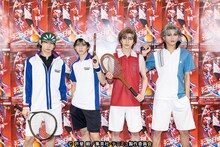 左から海堂薫役の岩崎悠雅、越前リョーマ役の今牧輝琉、佐伯虎次郎役の松永有紘、跡部景吾役の高橋怜也。