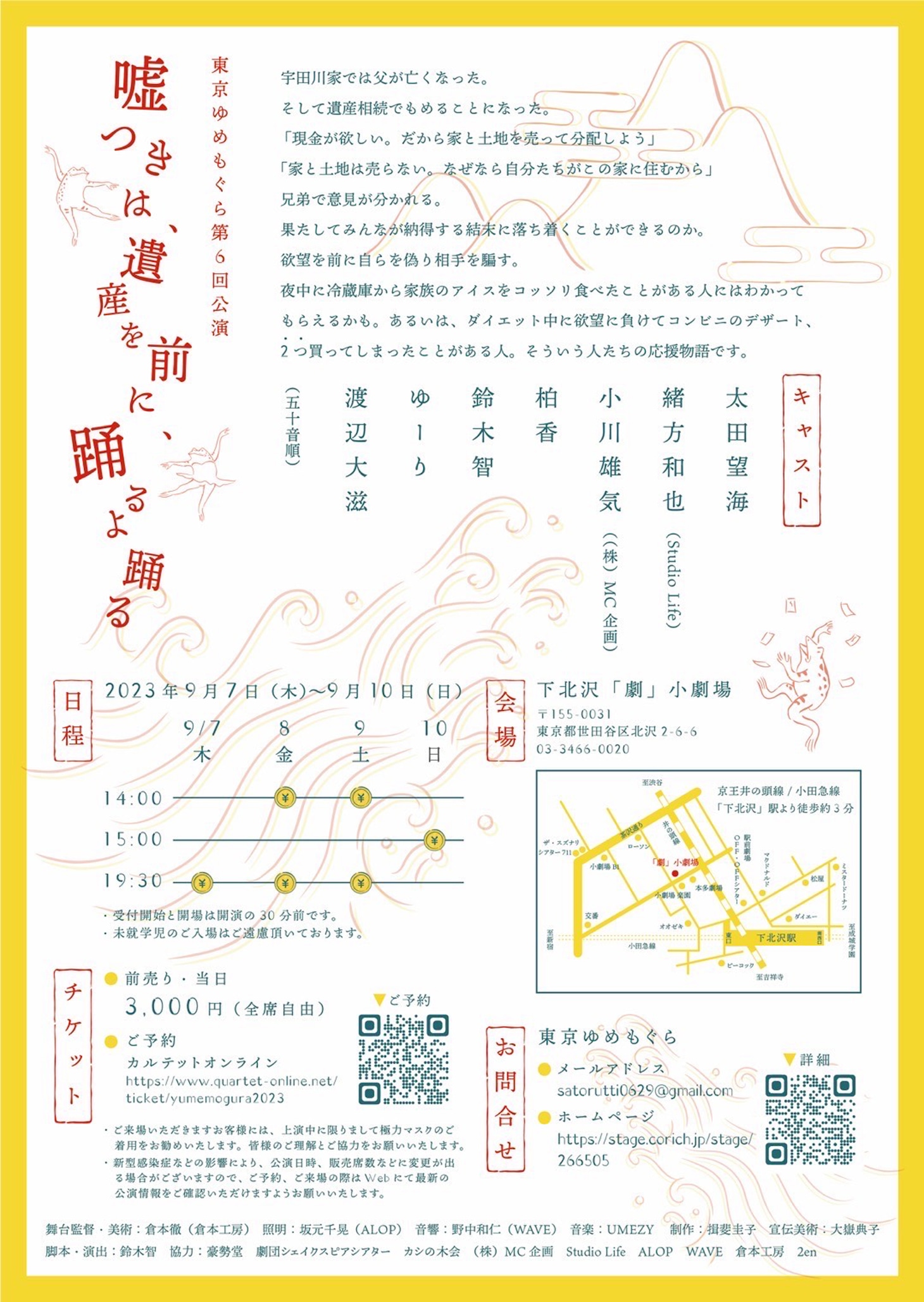 東京ゆめもぐら 第6回公演「嘘つきは、遺産を前に、踊るよ踊る」チラシ裏