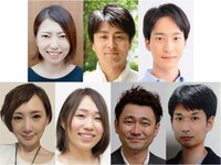 上段左から太田望海、緒方和也、小川雄気、下段左から柏香、ゆーり、渡辺大滋、鈴木智。