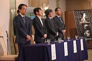 左から東宝の市川南取締役 専務執行役員、松竹の井田寛執行役員メディア事業部部長、KADOKAWAの山下直久取締役 代表執行役、一般社団法人日本映画製作者連盟の星野哲事務局長。