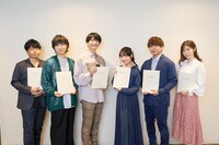 左から岸尾だいすけ、寺島惇太、島崎信長、本渡楓、内田彩。