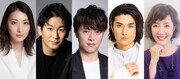 「20世紀号に乗って」出演者。左から珠城りょう、小野田龍之介、上川一哉、渡辺大輔、戸田恵子。