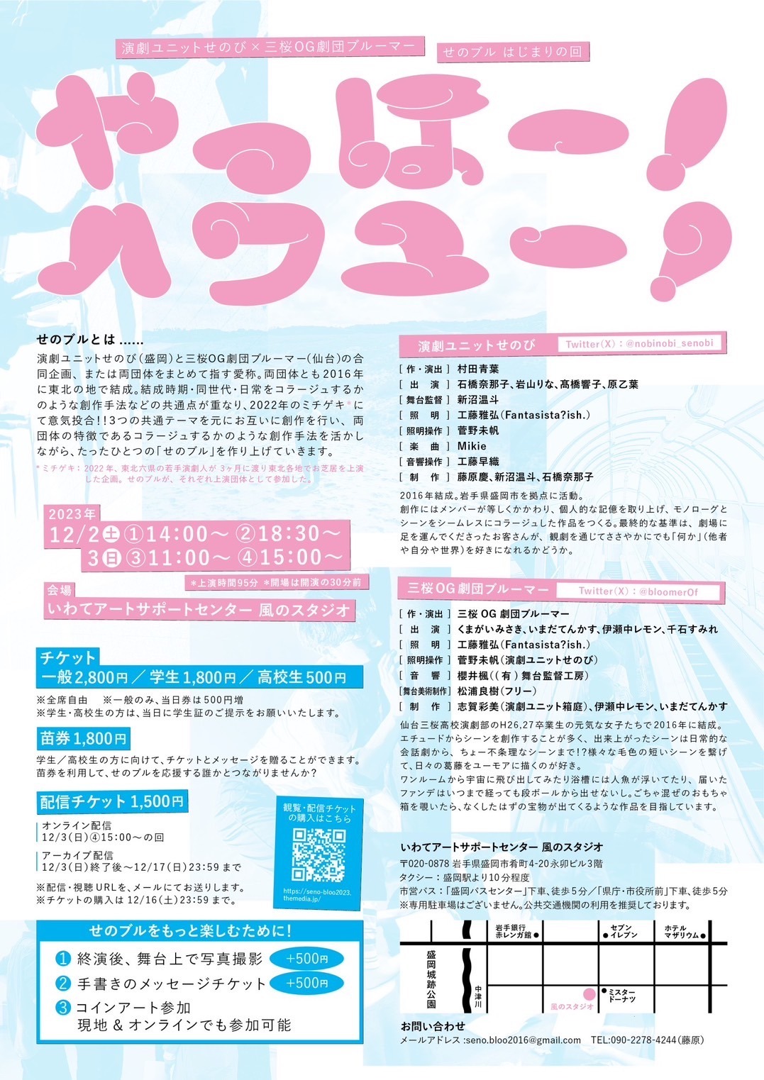 演劇ユニットせのび × 三桜OG劇団ブルーマー せのブル はじまりの回「やっほー！ハワユー？」チラシ裏