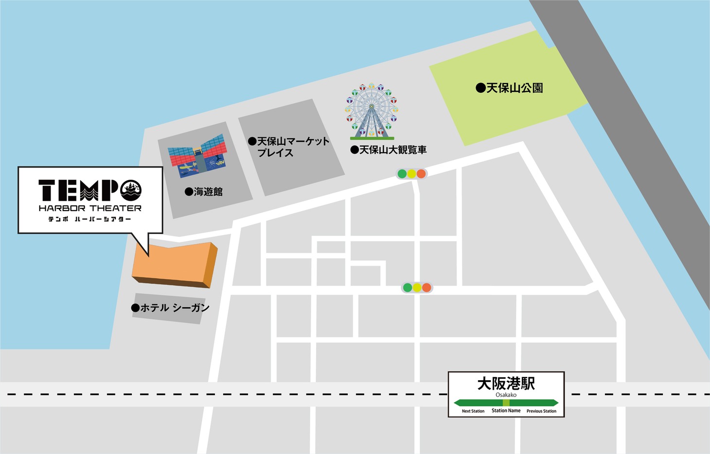 大阪・TEMPO HARBOR THEATERの地図。