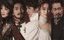 ミュージカル「イリュージョニスト」出演者。左から濱田めぐみ、成河、海宝直人、愛希れいか、栗原英雄。