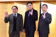 左から中村鴈治郎、松本幸四郎、中村雀右衛門。