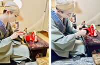 クマさん型に、チョコレートを流す米吉。美しい所作に注目だ。