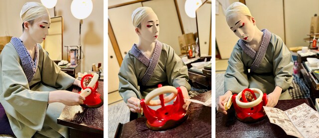 いざ、くるくる！ 時折不安そうに説明書を見ながら、クマさんを回転させる米吉。