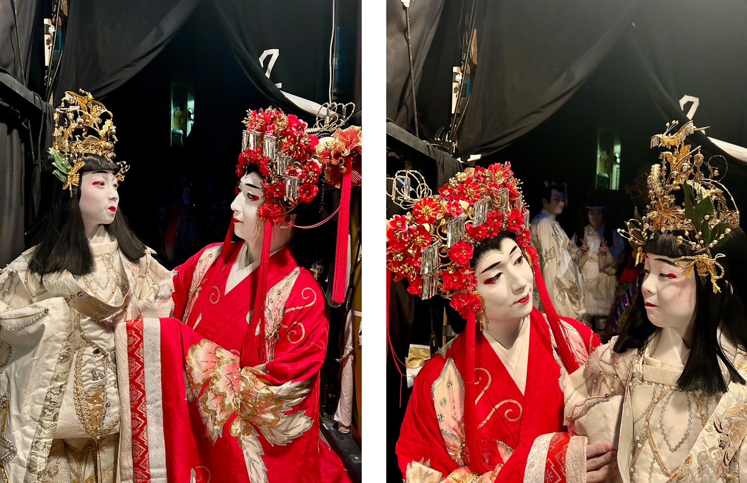 本物登場！弟橘姫と悠翔くん（左）、佑弥くん（右）。佑弥くんの背後には、ポニーテールとツインテールの若者が。