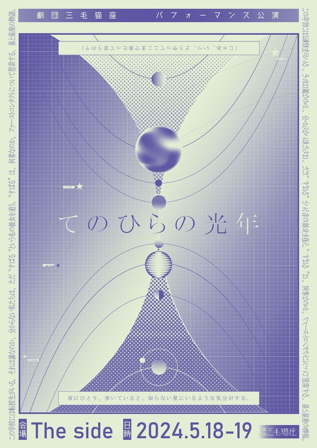 劇団三毛猫座パフォーマンス公演「てのひらの光年」チラシ表