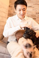 米吉の膝の上を巡り、ブタさんたちが争う一幕も。