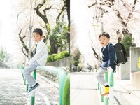 平岩享が撮影した自身の家族写真。平岩いわく「長男、次男がそれぞれ小学校1年生の入学時に撮影した写真です。同じ場所でそれぞれ7歳の4月に撮影しました」。（撮影：平岩享）