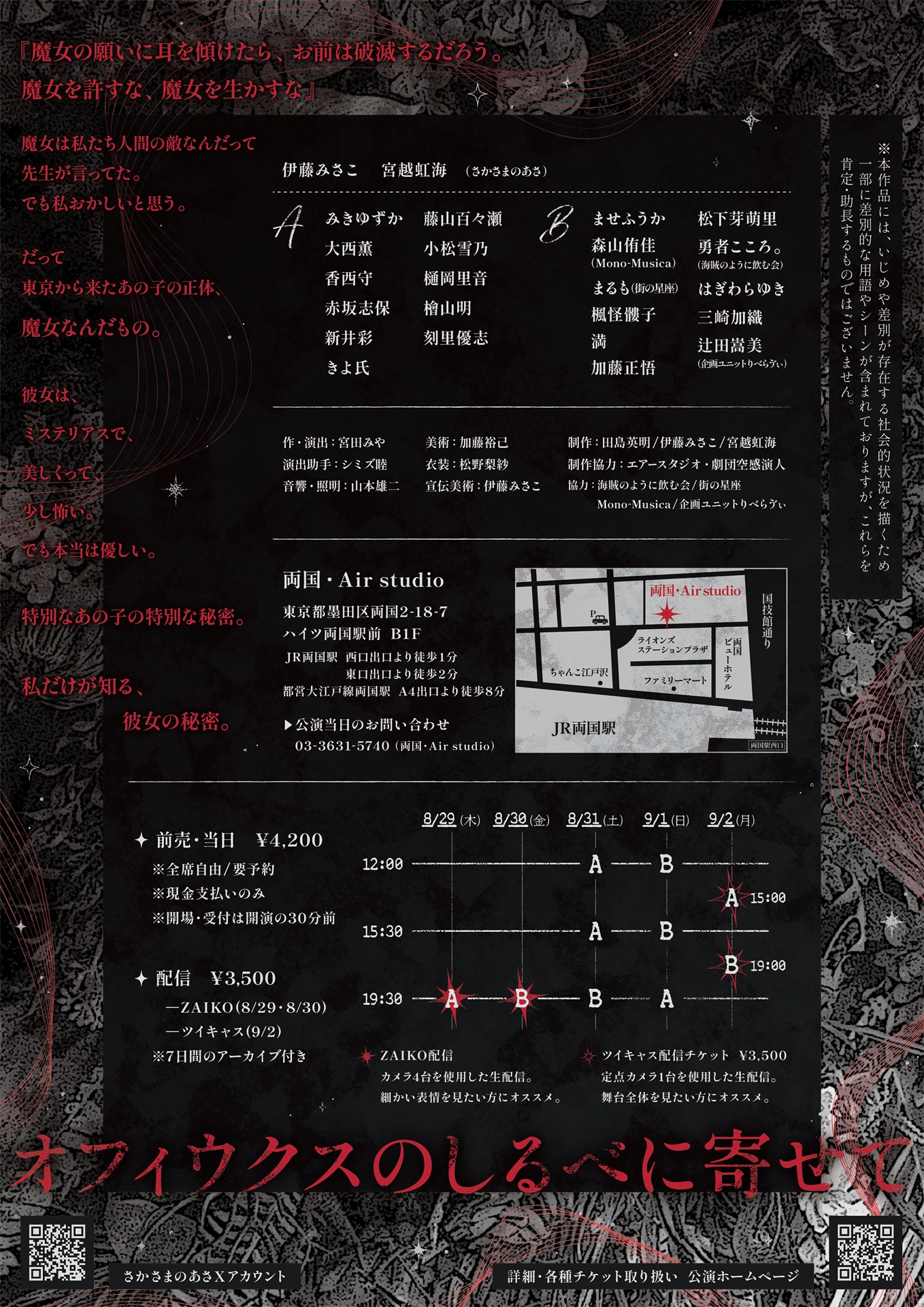 さかさまのあさ 第6回本公演「オフィウクスのしるべに寄せて」チラシ裏