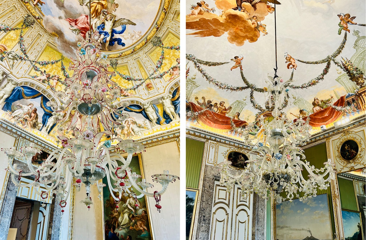 思わずまじまじと見てしまう精巧さ。天井に描かれた天使たちはとびっきりキュート。