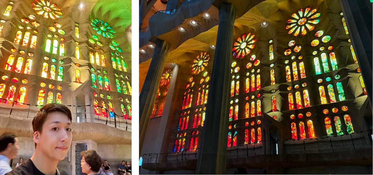 幻想的な光を放つステンドグラスを見ながら、今年で販売終了となったキャンディ・チェルシーに思いを馳せる米吉。