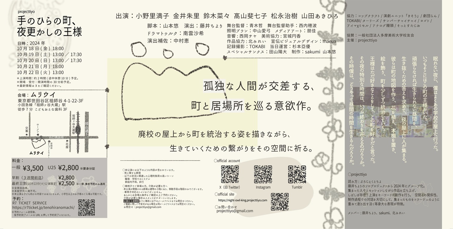 projecttiyo「手のひらの町、夜更かしの王様」チラシ裏