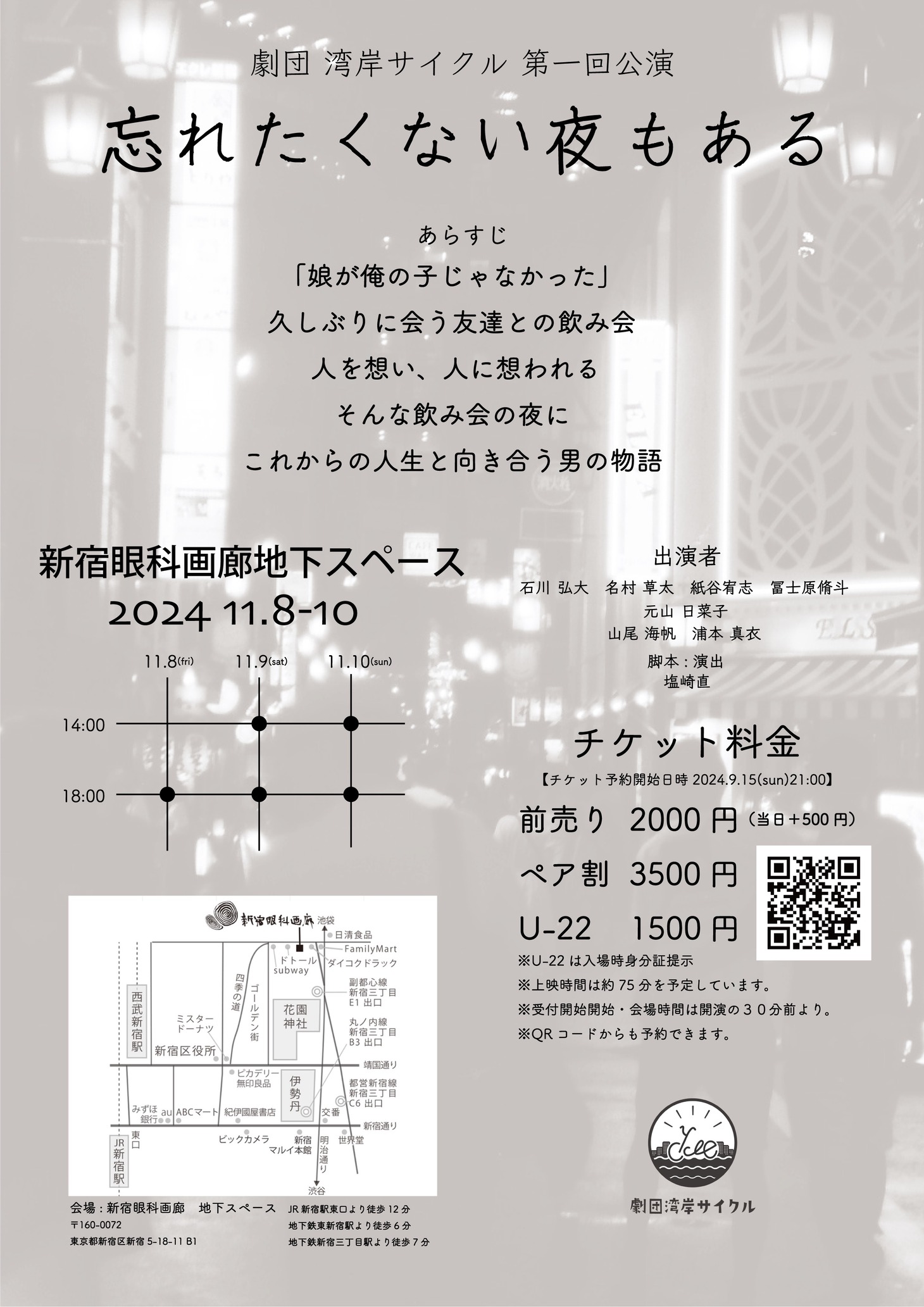 「劇団湾岸サイクル第一回公演『忘れたくない夜もある』」チラシ裏