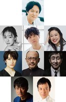 舞台「浪人街」出演者。上段は丸山隆平、2段目左から玄理、入野自由、藤野涼子、3段目左から入江甚儀、佐藤誓、矢柴俊博、4段目左から神保悟志、板尾創路。