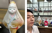 雪ん子のようなカワイイ博多人形と、カワイイ米吉。ふわんとした愛らしさがよく似ている。