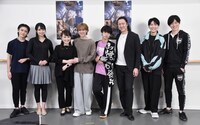ミュージカル「NO.6」稽古場取材会より、左から日暮誠志朗、熊谷彩春、入絵加奈子、今牧輝琉、古田一紀、吉野圭吾、泰江和明、藤原祐規。